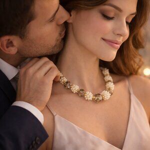 Julio Designs Pearl Cluster Necklace Natural Freshwater Pearls,